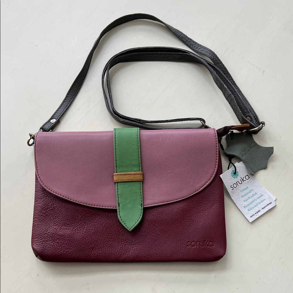 Soruka Leather Clutch With Shoulder Strap NWT